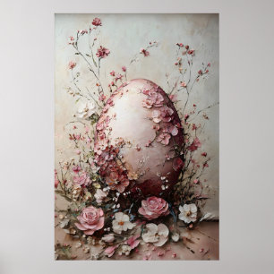 Póster Huevo de Flor de Pascua Impreso, Huevo Antiguo de