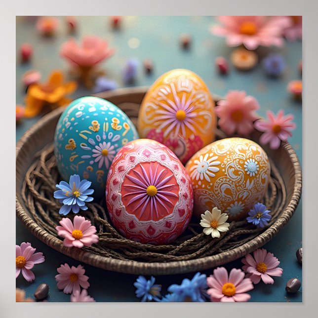 Póster Huevo de Mandala - Intrincado Diseño Floral Boho (Frente)