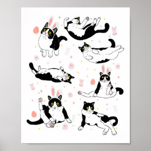 Póster Huevo de Pascua de Gato Negro Divertido Feliz Cone