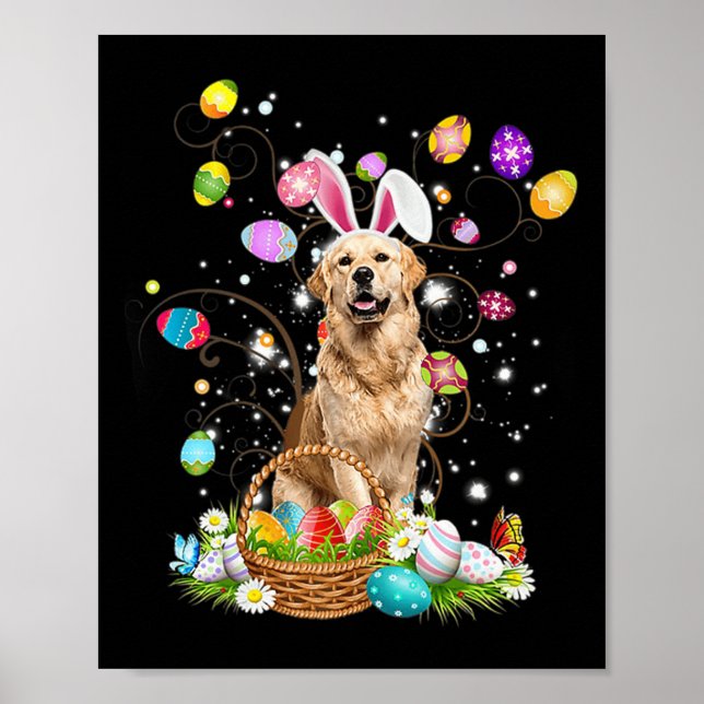 Póster Huevo de Pascua de Huevo de Cute Dog Golden Retrie (Frente)