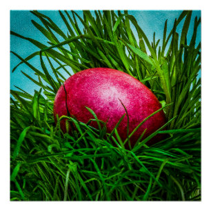 Póster Huevo de Pascua Roja en la hierba