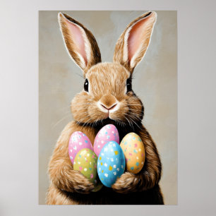 Póster Huevo de pintura con retrato de Pascua feliz