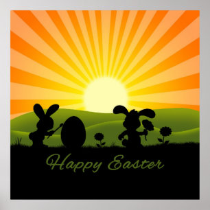 Póster Huevo de pintura de conejo de Pascua