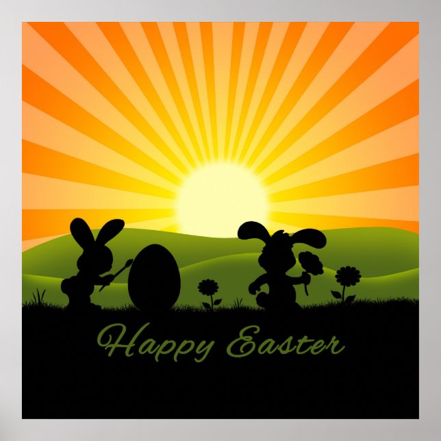 Póster Huevo de pintura de conejo de Pascua (Frente)