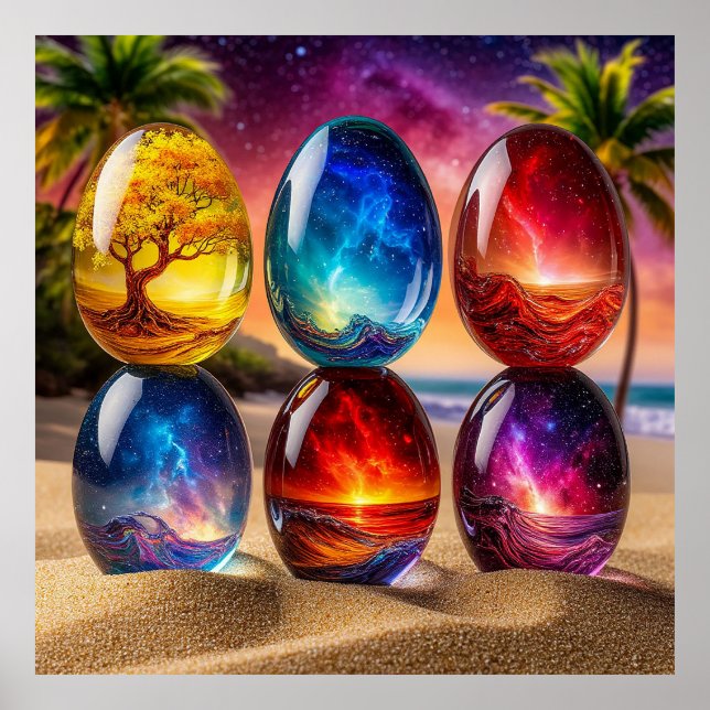 Póster Huevos Artísticos con Temas Cósmicos (Frente)