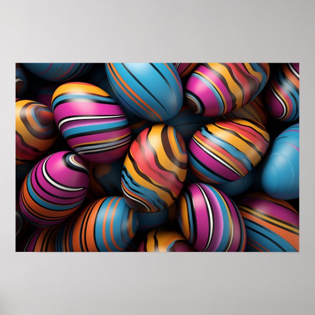 Póster Huevos coloridos de Pascua con rayas giratorias (Frente)