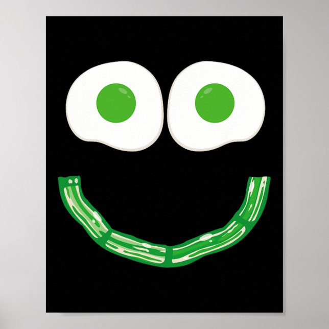 Póster Huevos con Cara de Sonrisa Verde y Jamón de Bycon  (Frente)
