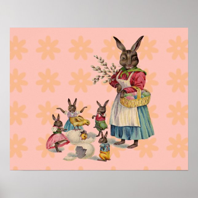 Póster Huevos de conejo de pollo de Pascua (Frente)