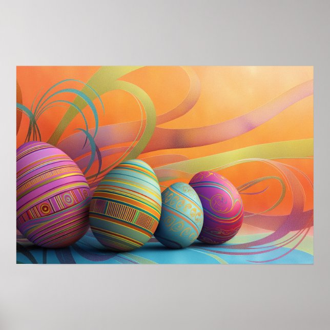 Póster Huevos de Pascua con fondo veloz (Frente)