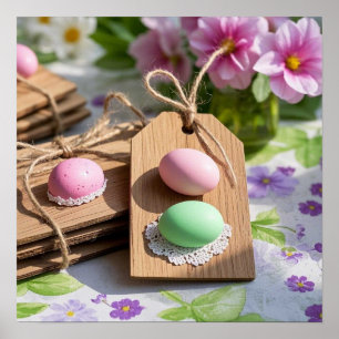 Póster Huevos de Pascua en mesa de jardín
