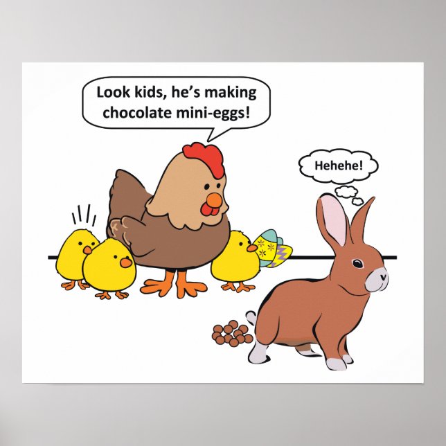 Póster Huevos divertidos de chocolate conejo de Pascua (Frente)