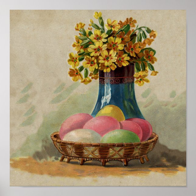 Póster Huevos Flores Canasta Pascua Antigua (Frente)