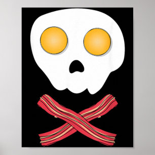 Póster Huevos Fritos Tocino Calavera Desayuno Brunch Comi