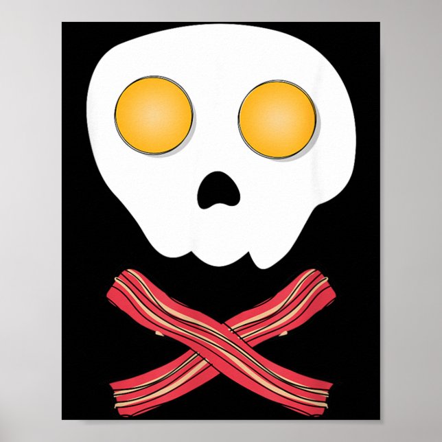 Póster Huevos Fritos Tocino Calavera Desayuno Brunch Comi (Frente)
