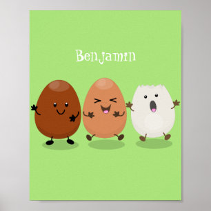Póster Huevos kawaii lindos ilustración de dibujos animad