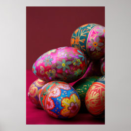 Póster Huevos pisanky de colores vivos de Pascua con spa 
