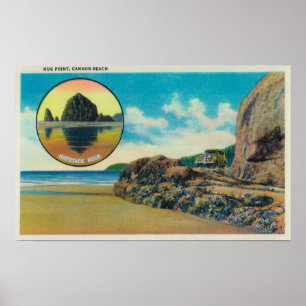 Póster Hug Point en Cannon Beach and Haystack Rock