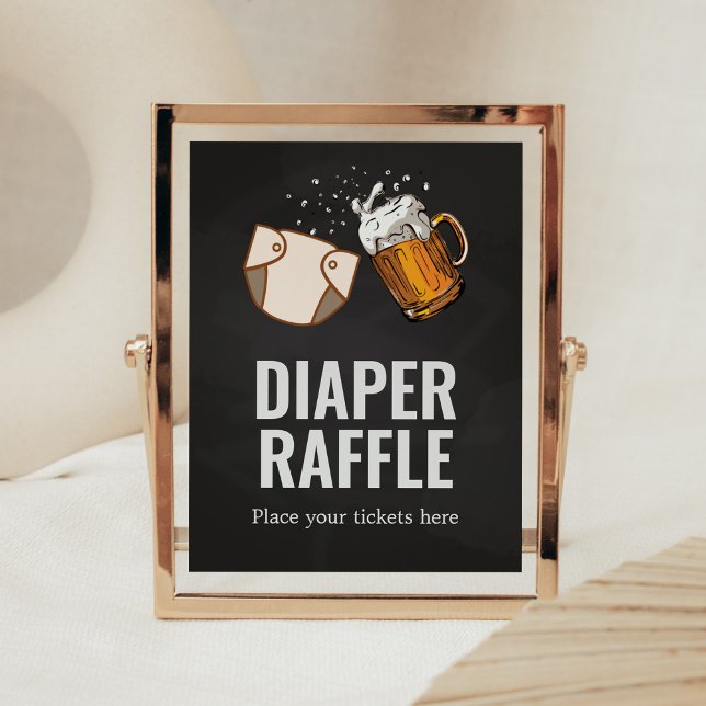 Póster Huggies y Chuggies Baby Shower Diaper Raffle (Beer And Diaper Baby is Brewing Baby Shower Diaper Raffle Sign)