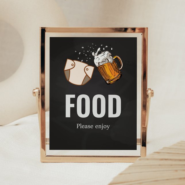 Póster Huggies y Chuggies Baby Shower Food (Beer And Diaper Baby is Brewing Baby Shower Food Sign)