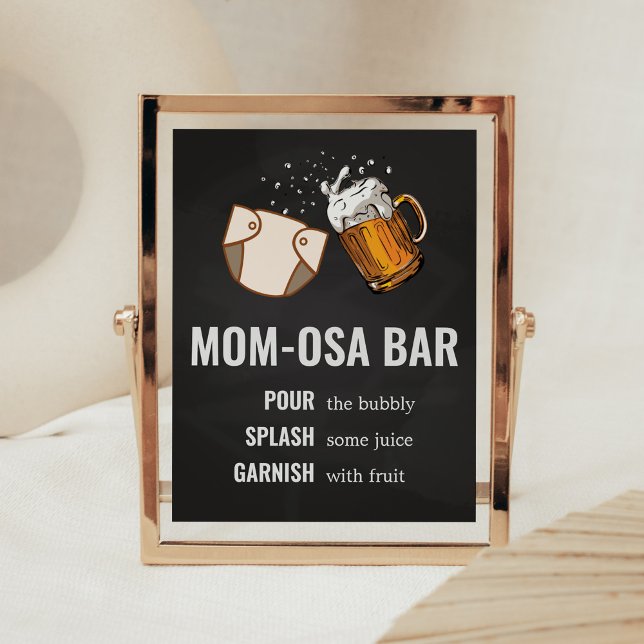 Póster Huggies y Chuggies Baby Shower Mom Osa Bar (Beer And Diaper Baby is Brewing Baby Shower Mom Osa Bar Sign)