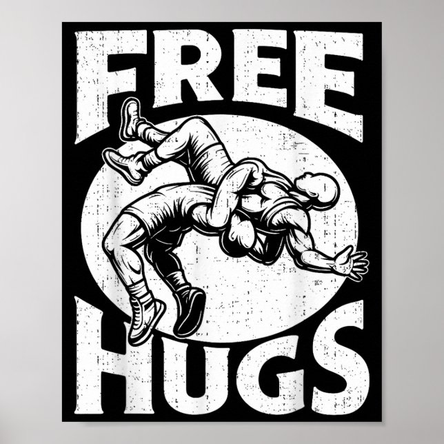 Póster Hugs Funny Wrestling Humor Wrestler Wrestle Men Wo (Frente)