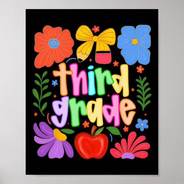 Póster Hugvyn Back To School Third Grade Preppy Teacher K (Frente)