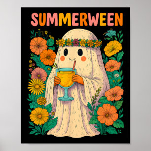 Póster Hugvyn Halloween Summerween Retro Ghost Beach Spoo