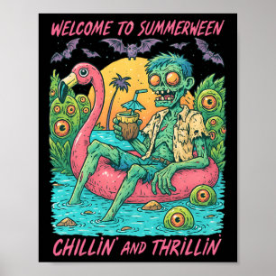 Póster Hugvyn Halloween Summerween Zombie Float Flamingo