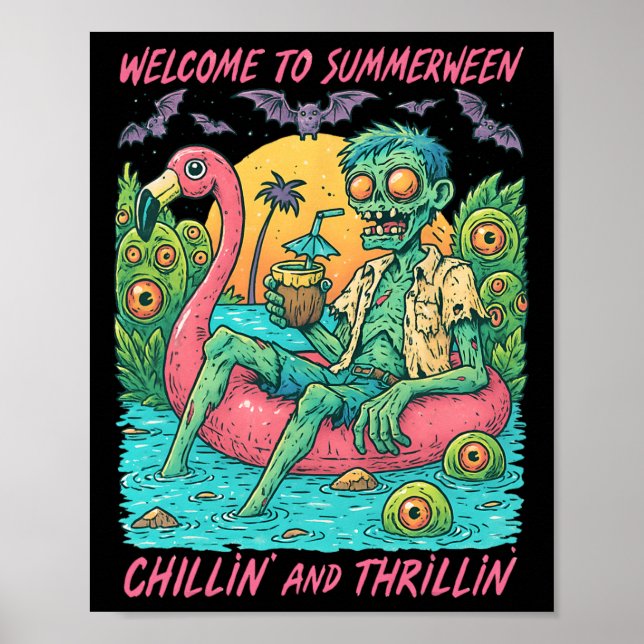 Póster Hugvyn Halloween Summerween Zombie Float Flamingo (Frente)