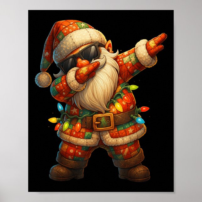 Póster Hugvyn Navidades_ Patchwork Dabbing Santa Claus Xm (Frente)