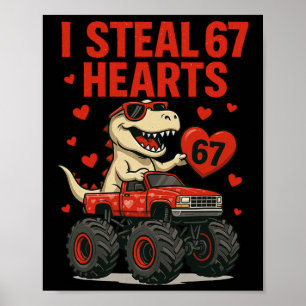 Póster Hugvyn robo 67 corazones San Valentín Dinosaurio M