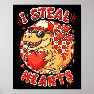 Póster Hugvyn robo corazones San Valentín chicos dinosaur