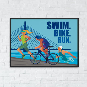 Póster Huida en bicicleta de natación - Arte en la pared 