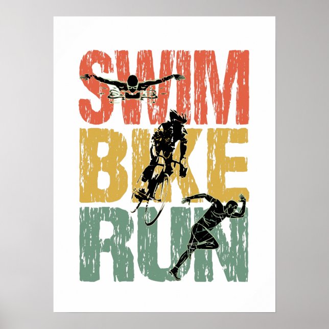 Póster Huida en bicicleta de natación - Triatlón vintage (Frente)