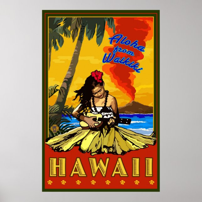 Póster Hula Chica - Waikiki, Hawaii Poster jefe de diaman (Frente)