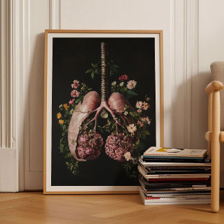 Póster Human Lungs Painting Lungs Print Vintage Floral An