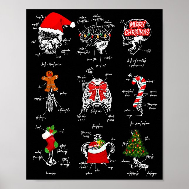 Póster Human Skeleton Anatomy Christmas Medical Student X (Frente)
