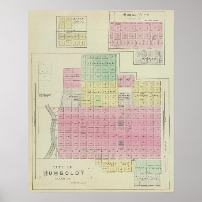 Póster Humboldt, ciudad de Moran y Laharp, Kansas (Frente)