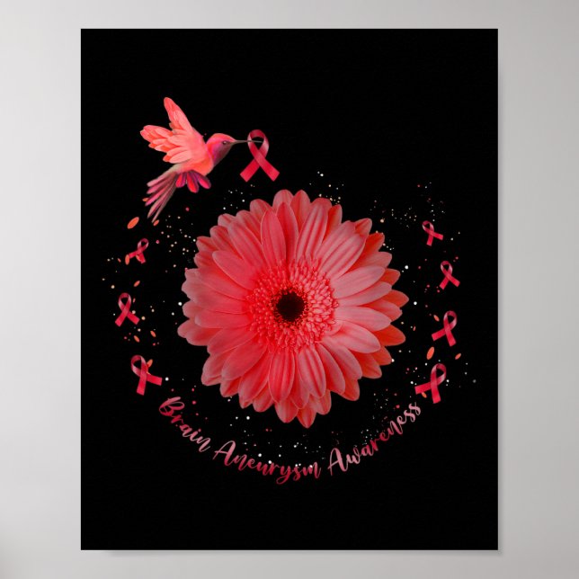 Póster Hummingbird Burgundy Sunflower Brain Aneurysm Awar (Frente)