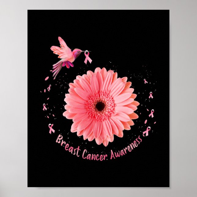 Póster Hummingbird Cáncer De Mama De Cinta Rosa De Giro (Frente)