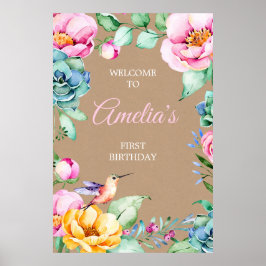 Póster Hummingbird Chicas rosados Signo de bienvenida de 