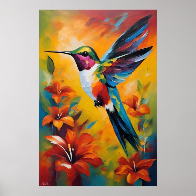 Póster | Hummingbird | Estilo de pintura de aceite (Frente)