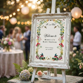 Póster Hummingbird Floral Garden Baby Shower Welcome