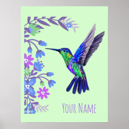 Póster Hummingbird Flores Botánicas para el amante de las