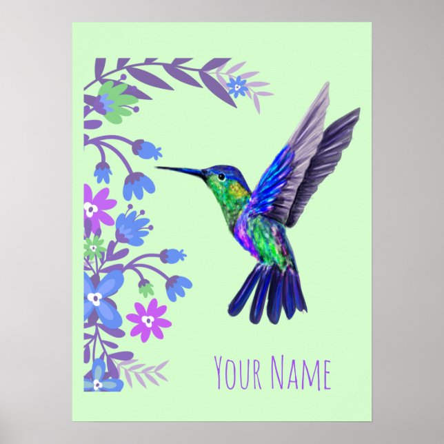 Póster Hummingbird Flores Botánicas para el amante de las (Frente)