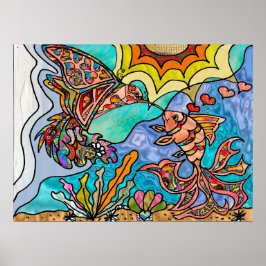 Póster Hummingbird Goldfish Reflation Fantasy Art Poster