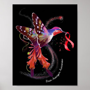 Póster Hummingbird Holding Burgundy Ribbon Aneurysm
