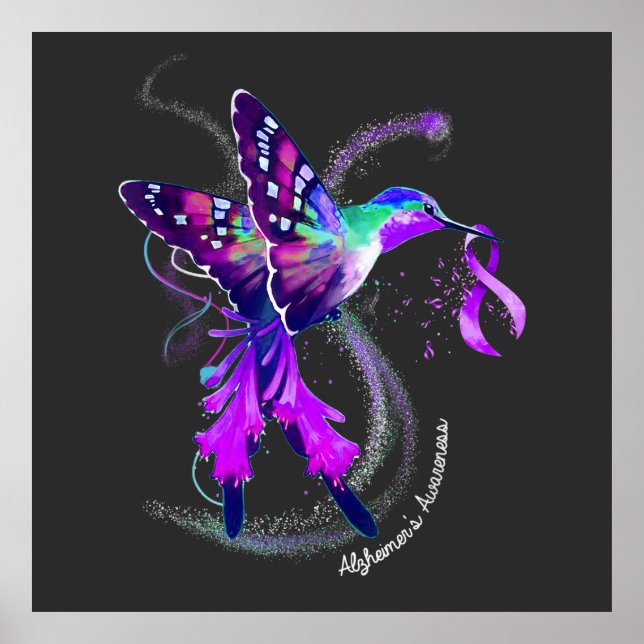 Póster Hummingbird Holding Purple Ribbon Alzheimer (Frente)
