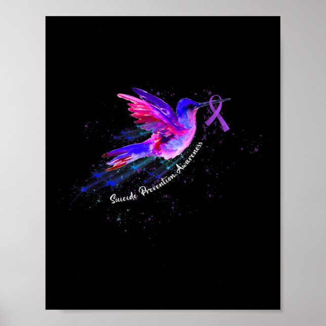Póster Hummingbird Holding Purple Ribbon Fibromialgia Awa (Frente)