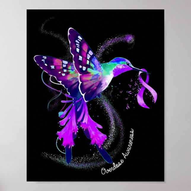 Póster Hummingbird Holding Purple Ribbon Sobredosis Aware (Frente)